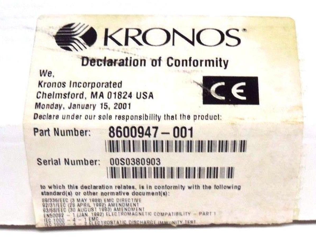Used NIB KRONOS 8600947-001 ETHERNET BOARD KIT 6600187-999 REV. B, 8600947001