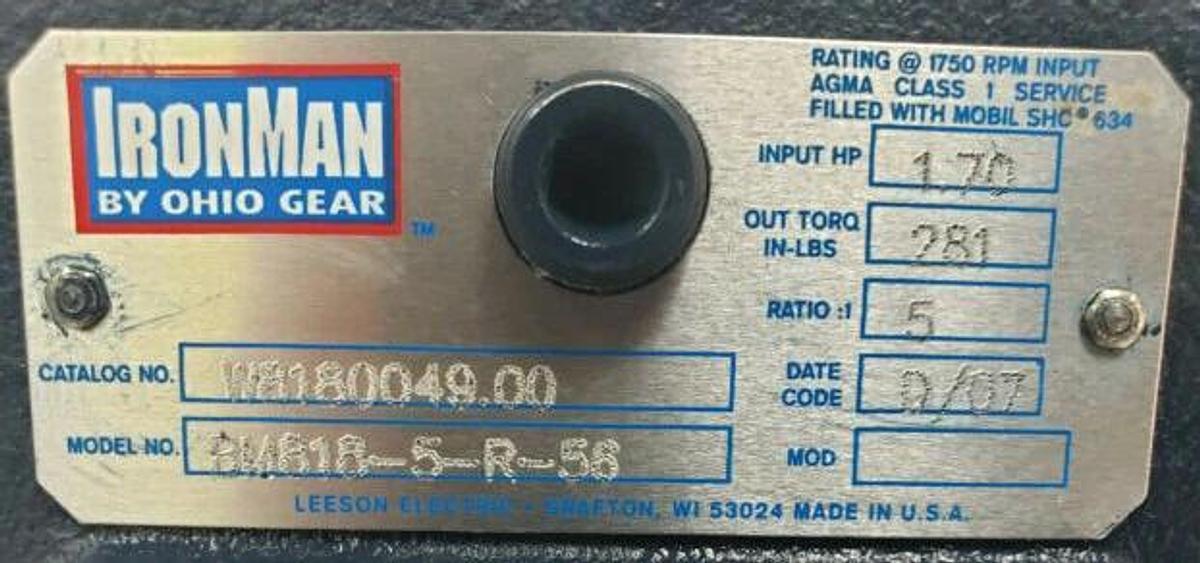 NEW LEESON IRON MAN W8180049.00 BM818-5-R-56 RIGHT ANGLE GEAR REDUCER 1.70HP 5:1
