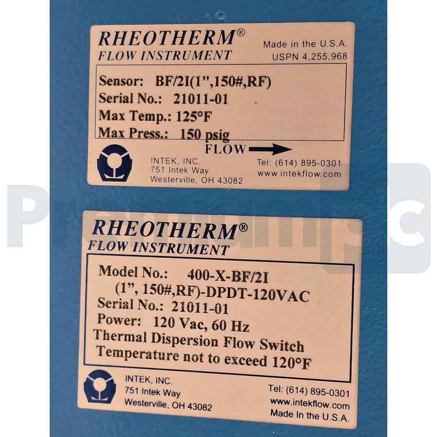 Intek Rheotherm 400-X-BF/2I Dispersion Flow Switch | 120VAC | 1" 150# RF BF/2I