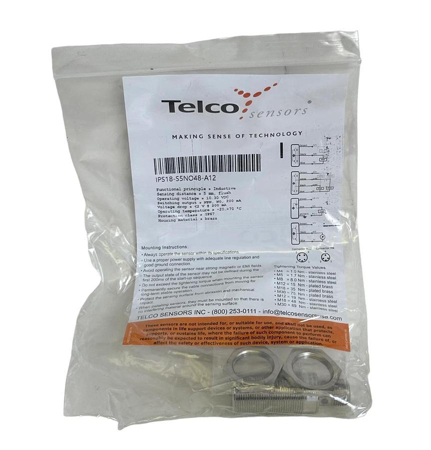 Used NEW TELCO SENSORS IPS18-S5NO48-A12 / IPS18S5NO48A12 INDUCTIVE PROXIMITY SENSOR