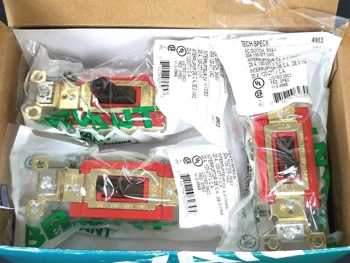 Used BOX OF 8 NEW BRYANT 4903 3-WAY AC SWITCHES 20A 120-277VAC