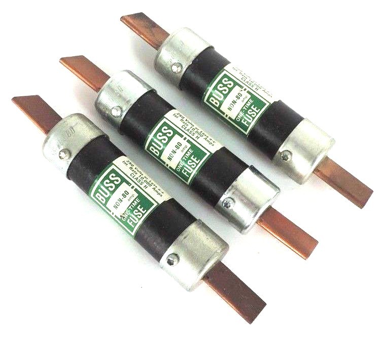 Used LOT OF 3 BUSSMANN NON-80 ONE TIME FUSES 80AMP 250V NON80