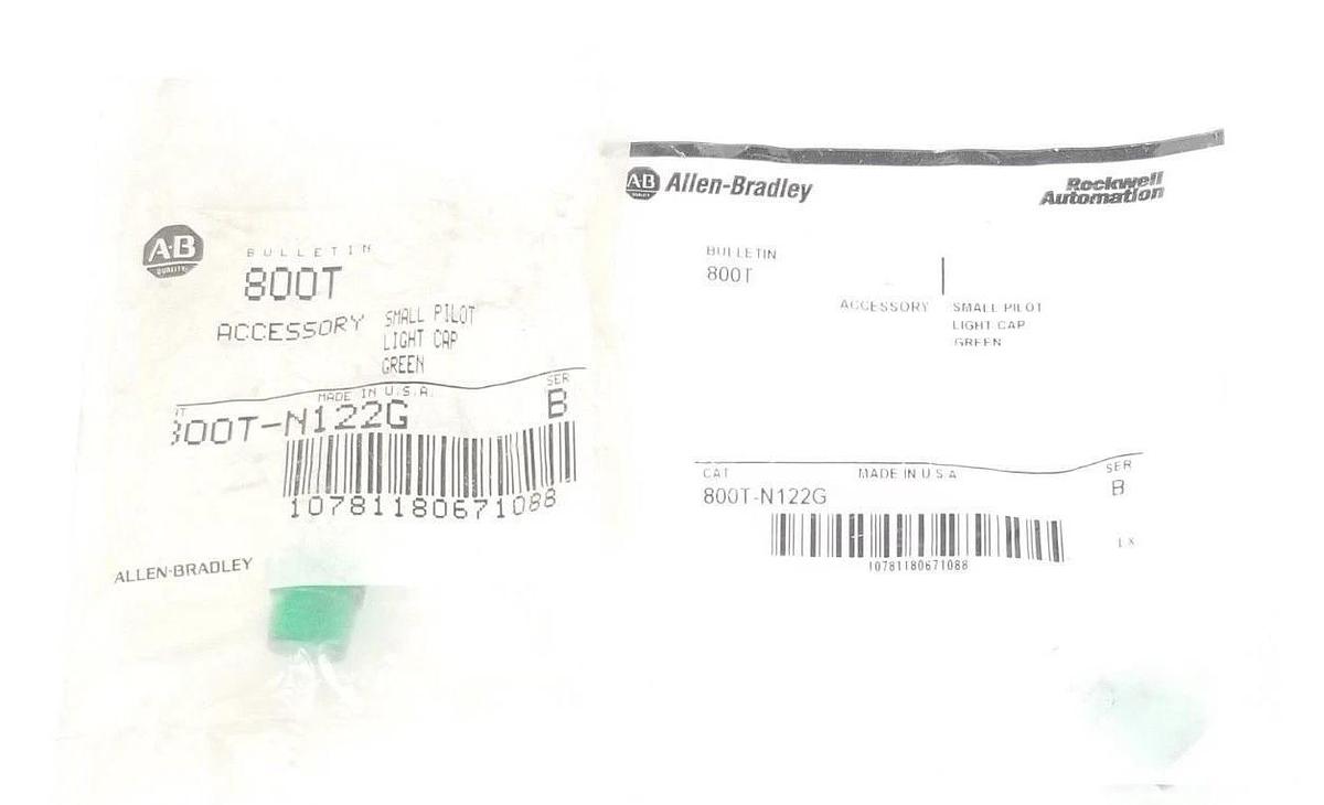 Used LOT OF 2 NEW ALLEN BRADLEY 800T-N122G SER. B PILOT LIGHT CAPS, GREEN, 800TN122G