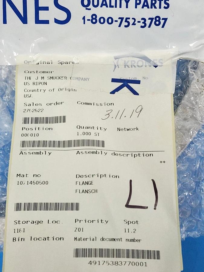 Used NEW KRONES 1071450500 FLANGE