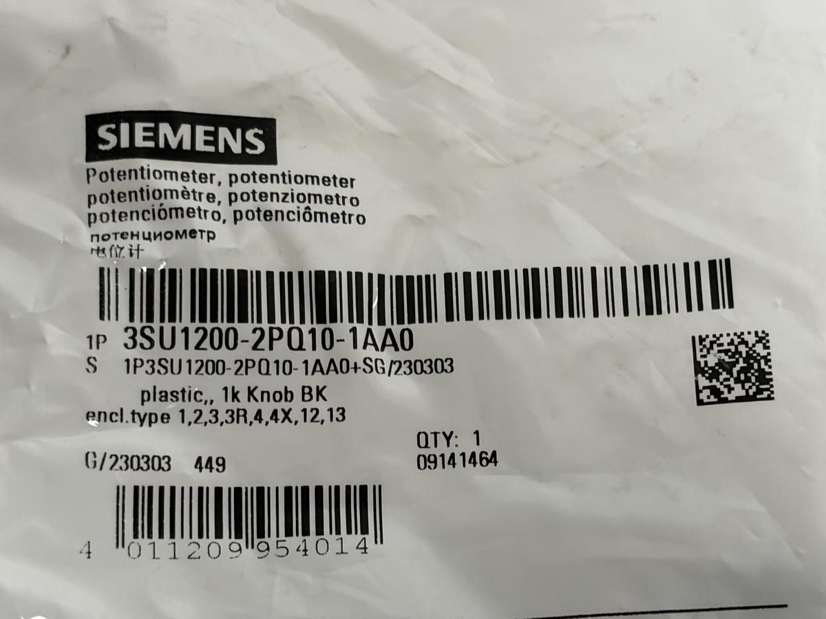 Siemens Sirius Act 3SU1200-2PQ10-1AA0 Rotary Potentiometer 1k Ohm Black Knob New