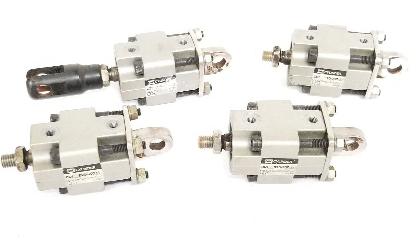 Used LOT OF 4 SMC CQ1B2030DM CYLINDERS CQ1-B20-30DM, 140 PSI