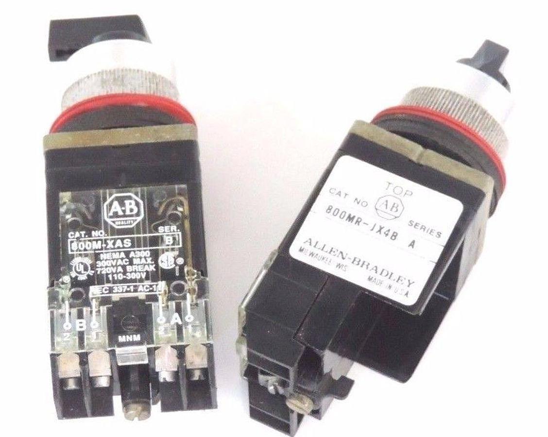 Used LOT OF 2 ALLEN BRADLEY 800MR-JX4B SELECTOR SWITCH SER A 800M-XAS CONTACT SER B