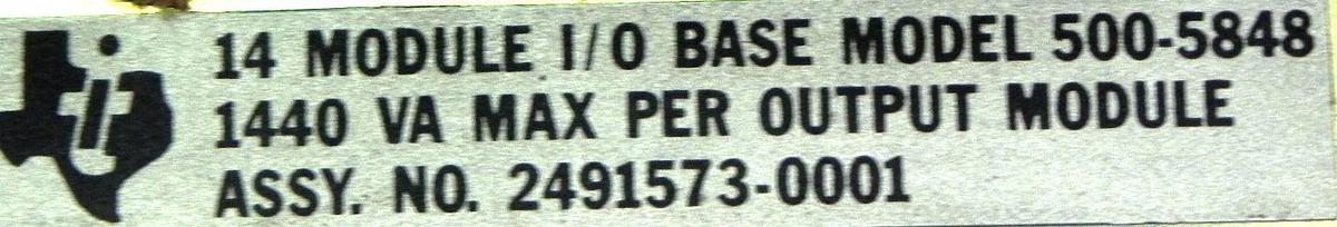 Used TEXAS INSTRUMENTS 500-5848 RACK I/O 14 MODULE BASE ASSY. NO. 2491573-0001
