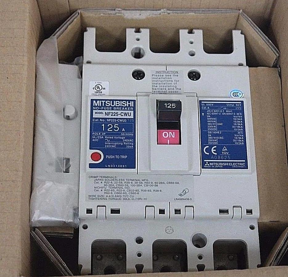 Used NIB MITSUBISHI NF225-CWU3 CIRCUIT BREAKER 125A, 3P, NF225-CWU NF225CWU3125