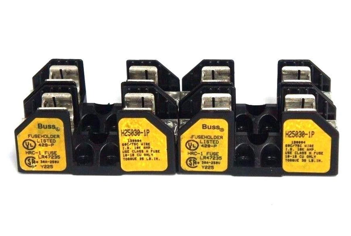 Used LOT OF 4 BUSSMANN H25030-1P FUSE HOLDERS FOR HRC-1 FUSES