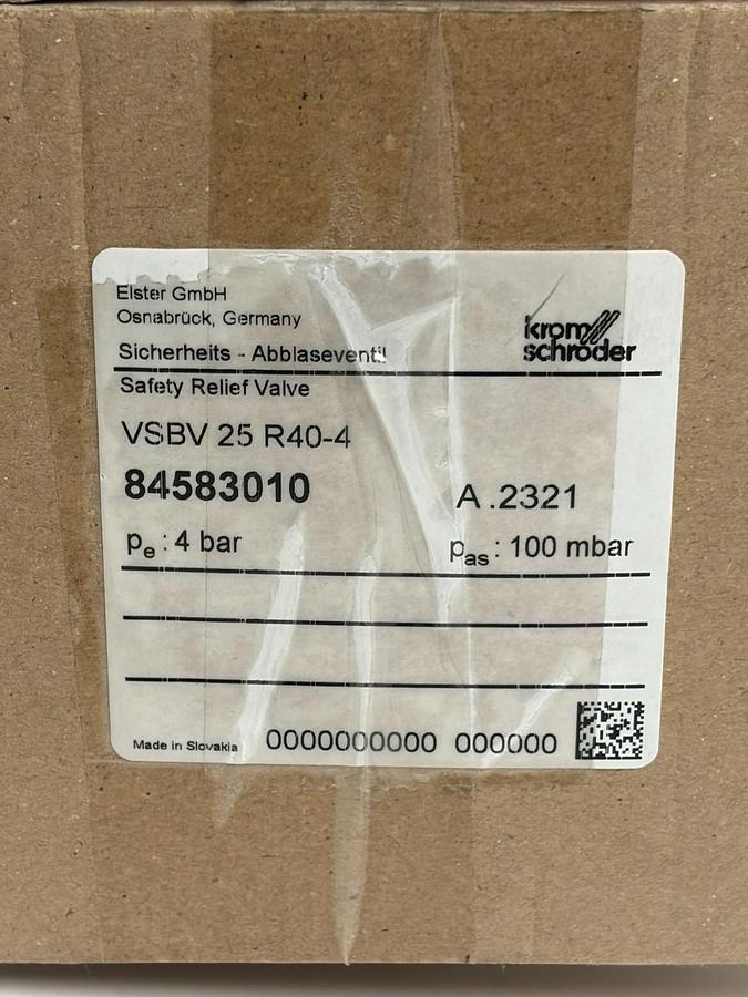 Used Kromschroder VSBV 25 R40-4 Gas Safety Relief Valve Elster 84583010 New Surplus