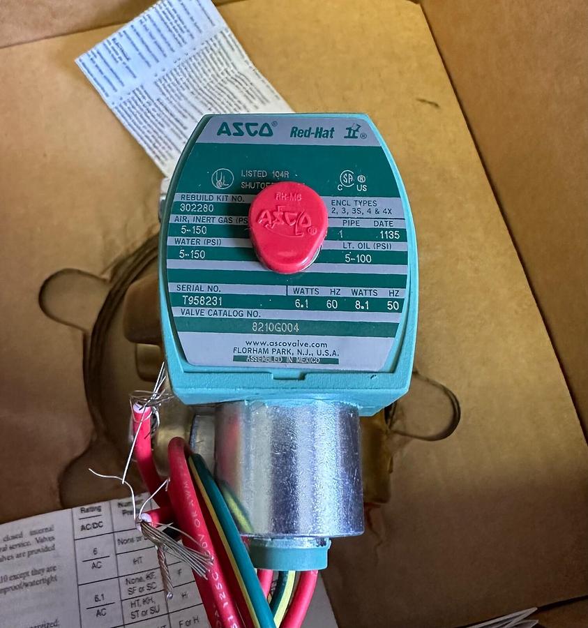 Used ASCO 8210G004 Red-Hat II 1" NPT Solenoid Valve 2-Way N/C 110/120VAC 20077 NSMP