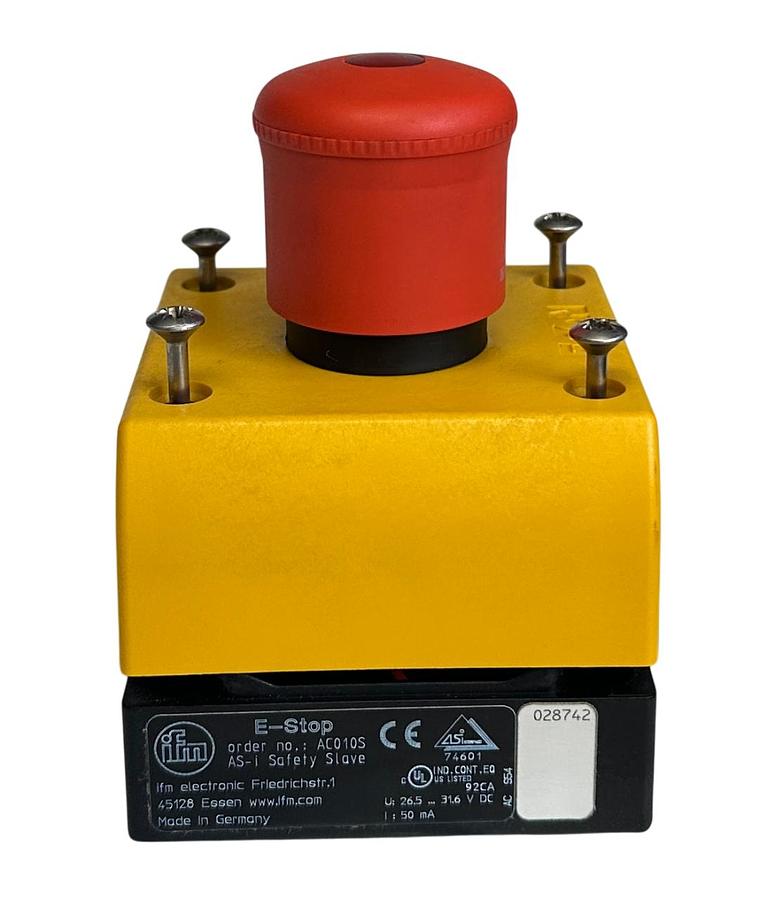 Used IFM AC010S / E-STOP ILLUMINATED IP67 AS-i SAFETY SLAVE PUSH BUTTON 45128 NSMP