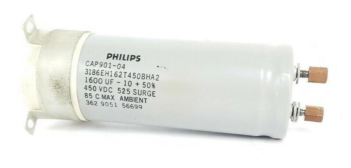 Used LOT OF 2 PHILIPS CAP901-04 3186EH162T450BHA2 CAPACITORS 1600UF -10+50% 450VDC