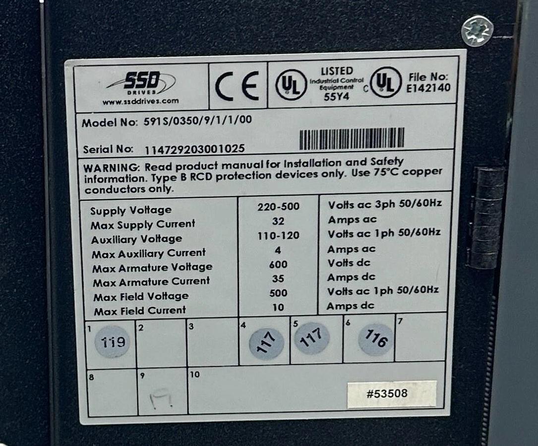 Used PARKER SSD DRIVES 591S/0350/9/1/1/00 / 591S035091100 DRIVE 590 DIGITAL 3PH USNP