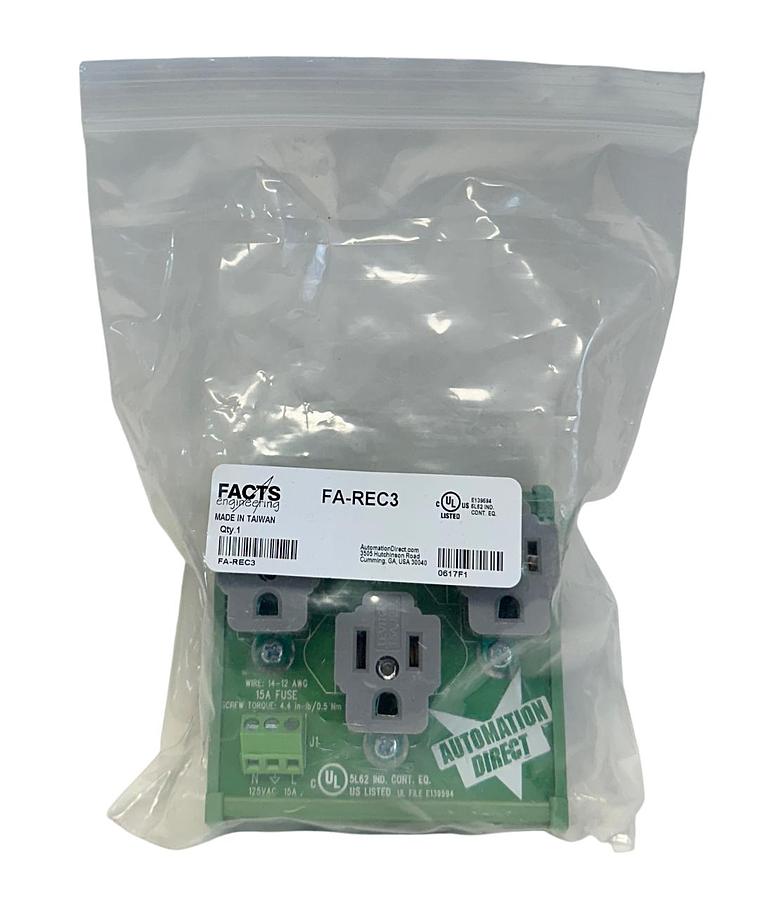Used FACTS ENGINEERING FA-REC3 / FAREC3 3-PLUG OUTLET RECEPTACLE 125VAC P9210-F NSMP