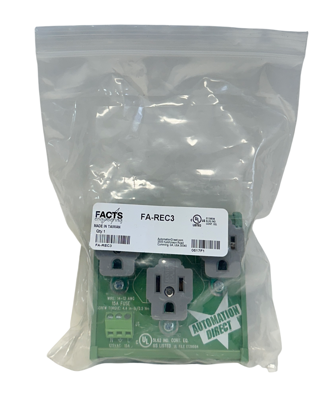 Used FACTS ENGINEERING FA-REC3 / FAREC3 3-PLUG OUTLET RECEPTACLE 125VAC P9210-F NSMP