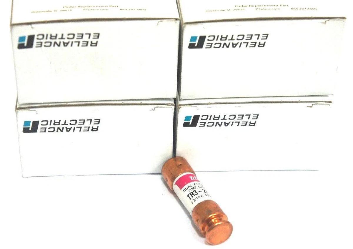 Used LOT OF 4 NEW TRIONIC TR3-2/10R DUAL ELEMENT TIME DELAY FUSES 250VAC, TR3210R