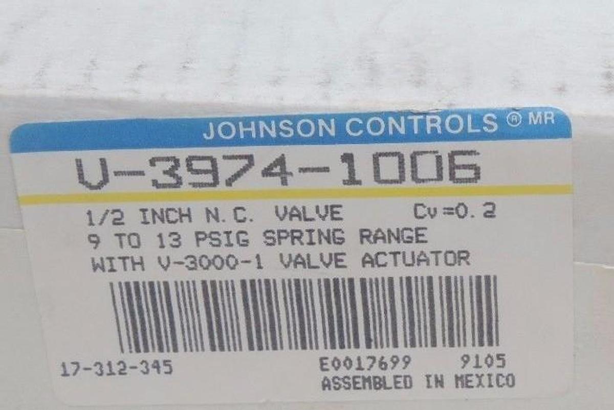 Used NIB JOHNSON CONTROLS V-3974-1006 PNEUMATIC ACTUATOR W/ V-3000-1 VALVE
