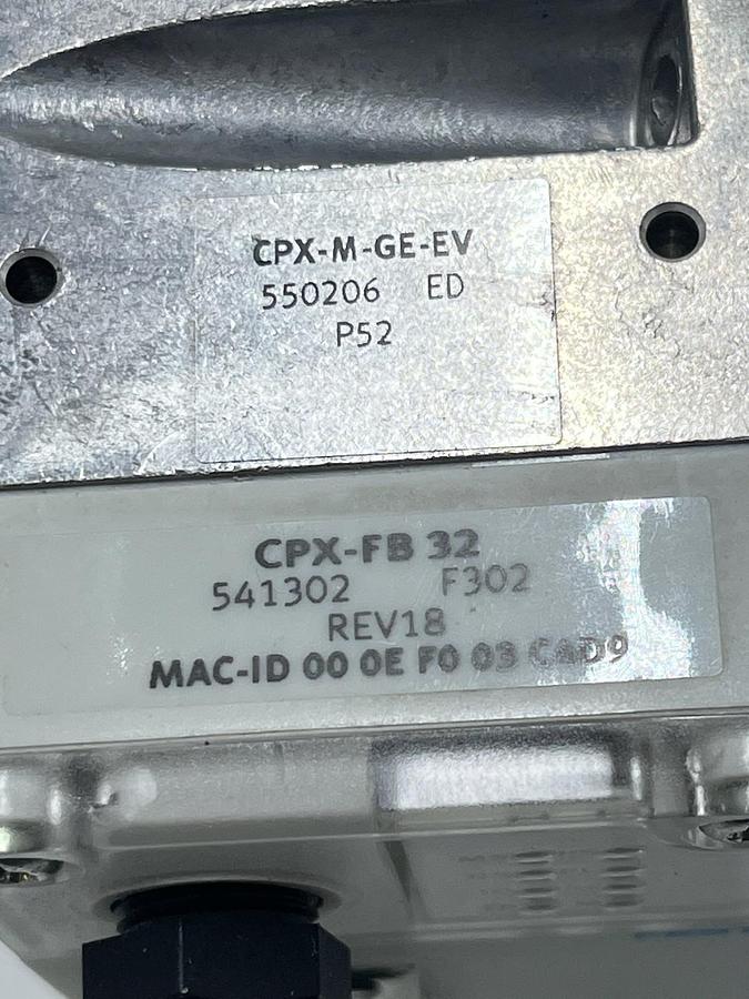 Used Festo CPX-FB32 Bus Node REV 18 (541302) with CPX-M-GE-EV Interlinking Block