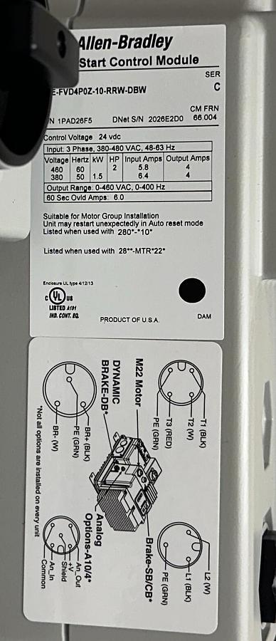 Used ALLEN BRADLEY 284E-FVD4P0Z-10-RRW-DBW /C ArmorStart 280E-FN-10-R /C Enet NSNP