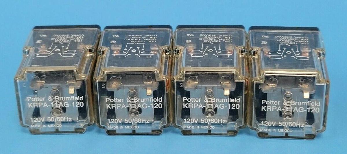 Used LOT OF 4 POTTER & BRUMFIELD KRPA-11AG-120 RELAYS KRPA11AG120, 120V, 50/60HZ