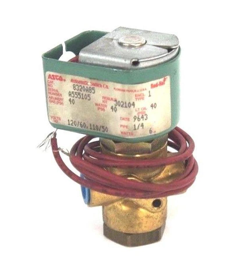 Used ASCO 8320A85 SOLENOID VALVE 1/4'' PIPE, 110-120V, 50/60HZ, 40 PSI, MISSING TOP