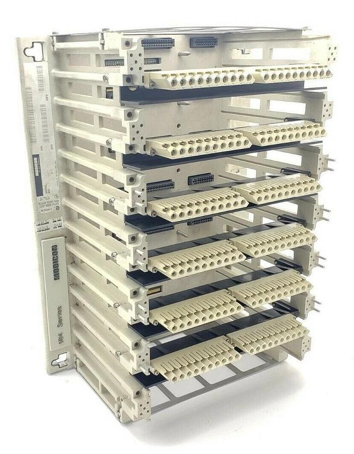 Used MODICON AS-9534-002 984 SERIES 7-SLOT CHASSIS RACK AS-H819-209 W/ WIRING ARMS