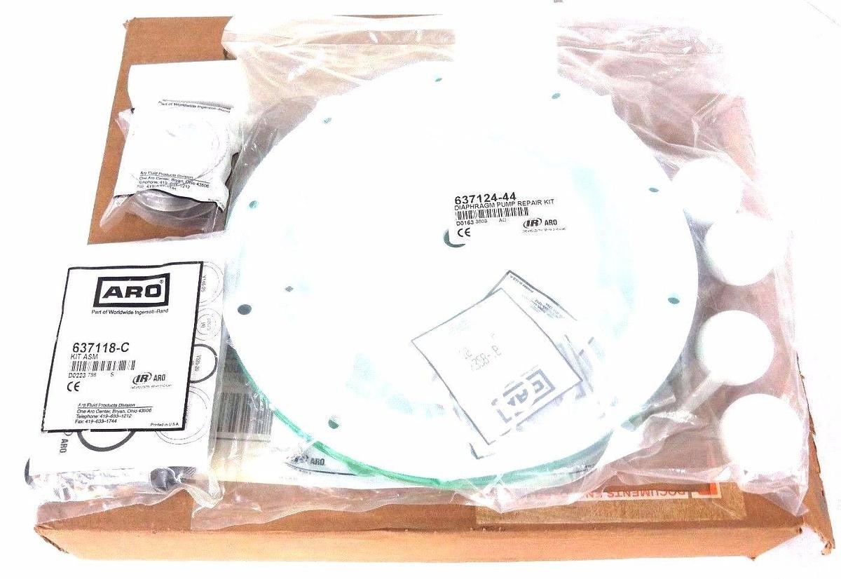 Used NEW IR ARO 637124-44 PUMP REPAIR KIT W/ (4) 92776 SS SEATS, 637118-C AIR KIT