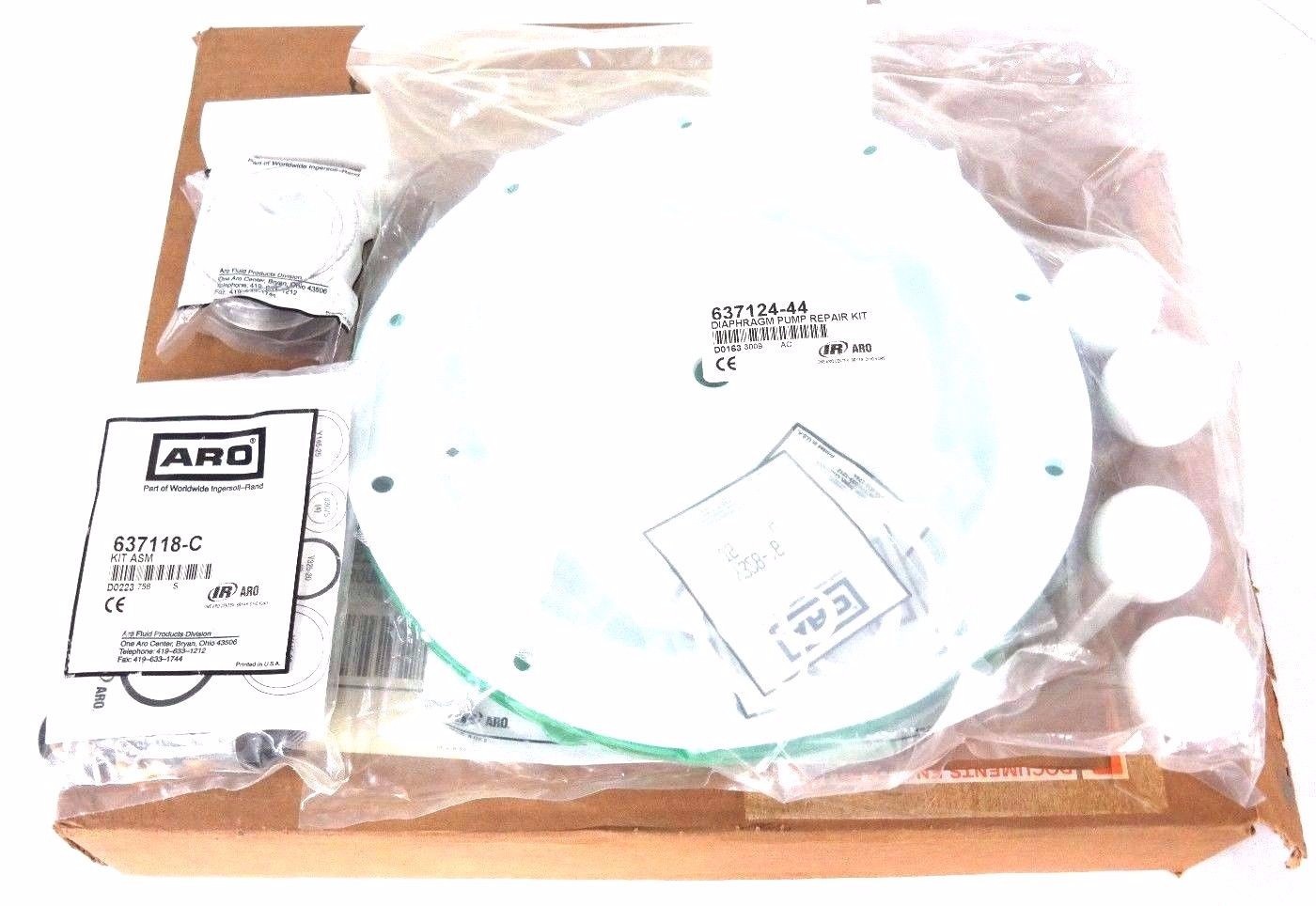 Used NEW IR ARO 637124-44 PUMP REPAIR KIT W/ (4) 92776 SS SEATS, 637118-C AIR KIT