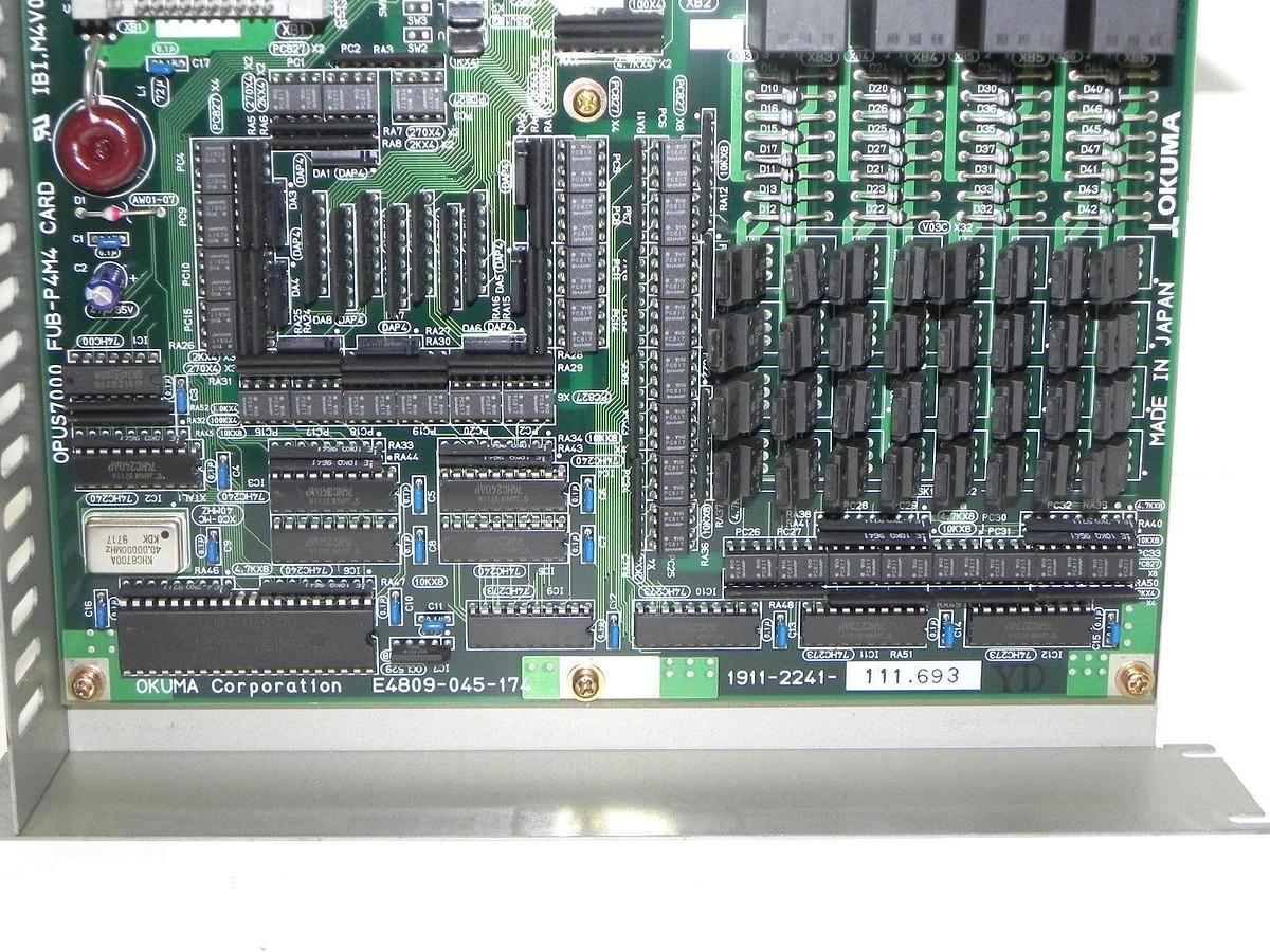 Used OKUMA E4809-045-174 PC BOARD W/MULTIPLE COMPONENTS FUB-P4M4, 1911-2241-111.693