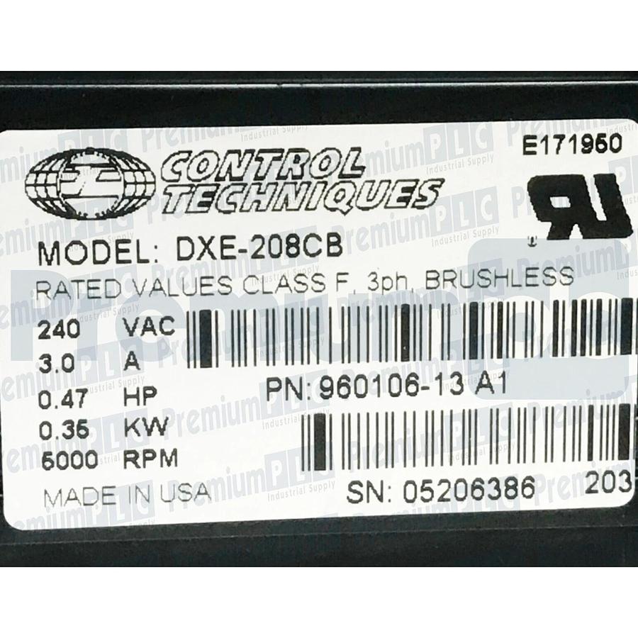Used Emerson Control Techniques DXE-208CB Servo Motor 240V 0.47HP 960106-13 Rev. A1