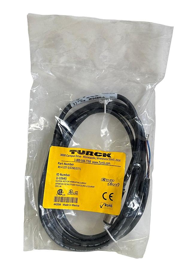 Used NEW TURCK RS 4.22T-2/S760/S771 / RS422T2S760S771 M12 EURO CORDSET 2M U-32643