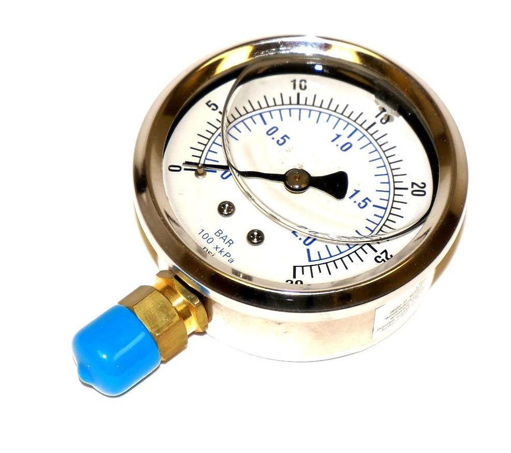 Used NIB BOND FLUIDAIR 201L-2.5-1/4M-0-30 PRESSURE GAUGE 2 1/2'' LIQUID FILLED