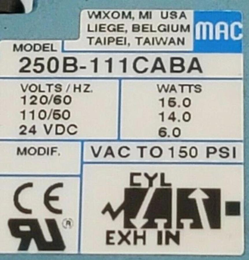 Used NIB MAC 250B-111CABA SOLENOID VALVE 250B 111CABA