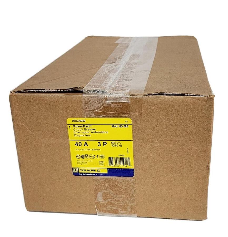 Used NIB SQUARE D HDA36040 PowerPact CIRCUIT BREAKER 40A 3P 600V 50/60Hz