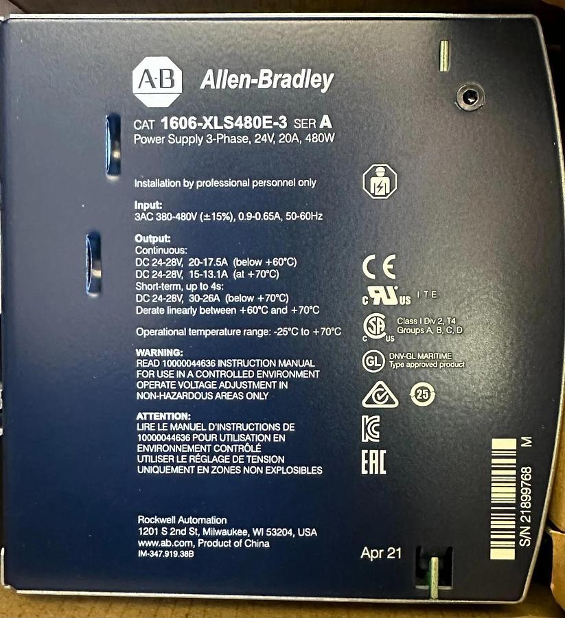 Used NEW ALLEN BRADLEY 1606-XLS480E-3 /A 1606-XLS AC/DC POWER SUPPLY 1606XLS480E3
