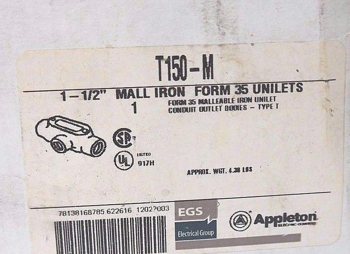LOT OF 2 NIB APPLETON T150-M 1-1/2" FORM 35 UNILETS TYPE T CONDUIT BODIES