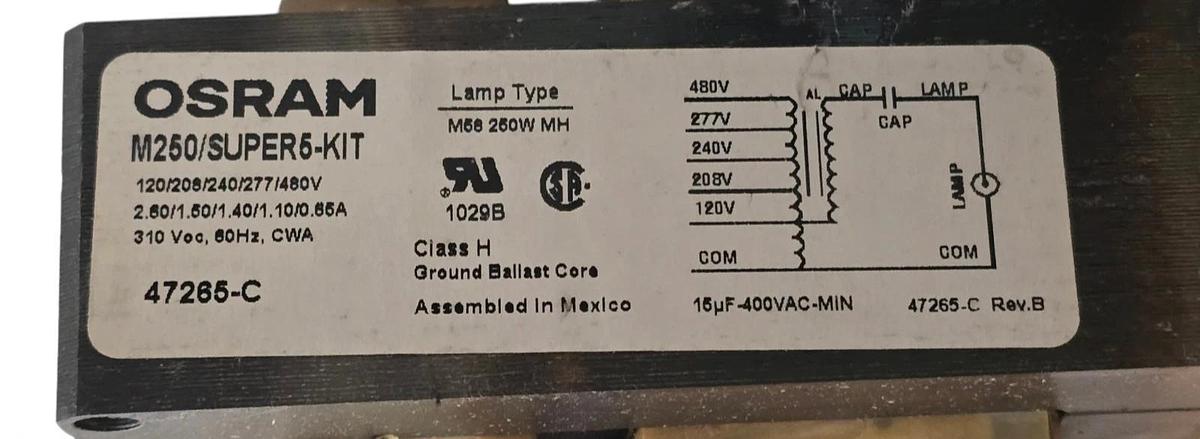 OSRAM M250/SUPER5-KIT | 47265-C Magnetic Ballast Kit 120/208/240/277/480V NSMP