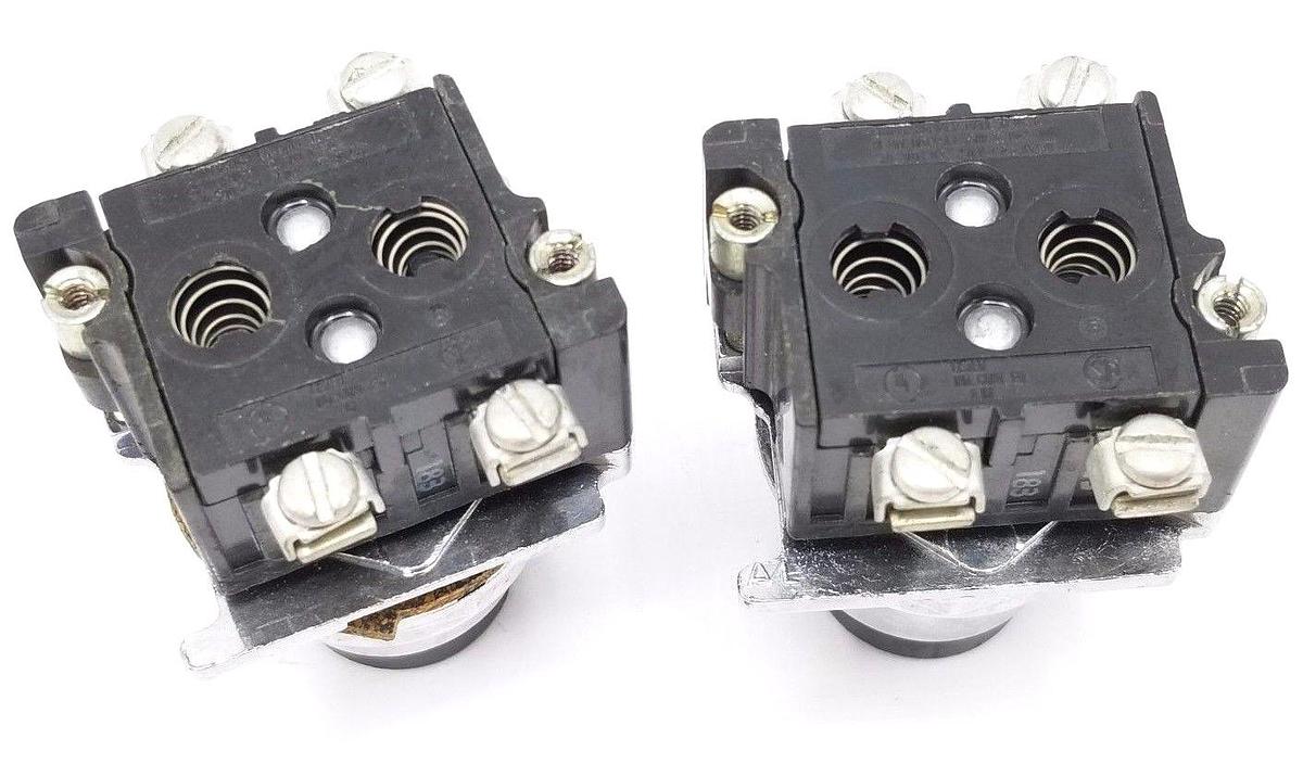 Used LOT OF 2 CUTLER HAMMER 10250T CONTACTS WITH BLACK PUSHBUTTONS