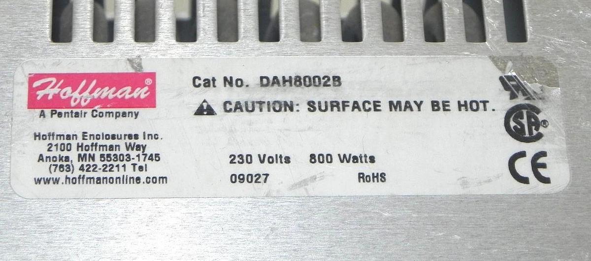 Used HOFFMAN ENCLOSURES D-AH8002B ELECTRIC HEATER 800W DAH8002B