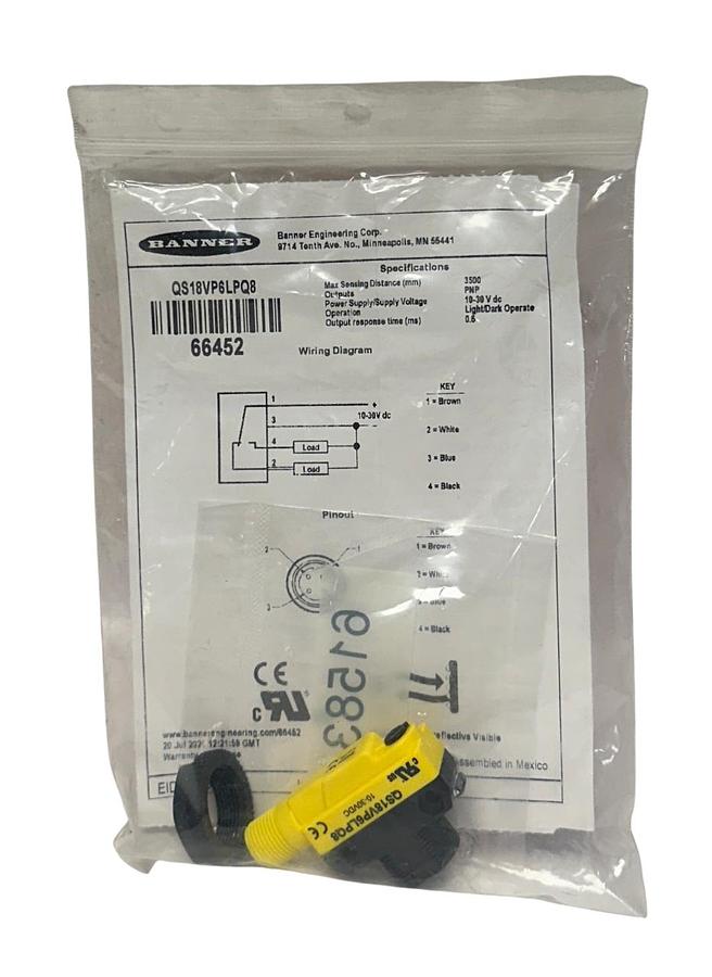 Used BANNER QS18VP6LPQ8 / 66452 WORLD-BEAM PHOTOELECTRIC SENSOR 10-30VDC NSMP