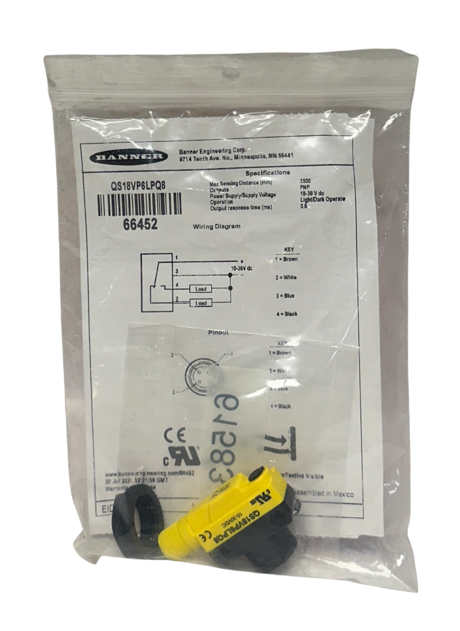 Used BANNER QS18VP6LPQ8 / 66452 WORLD-BEAM PHOTOELECTRIC SENSOR 10-30VDC NSMP