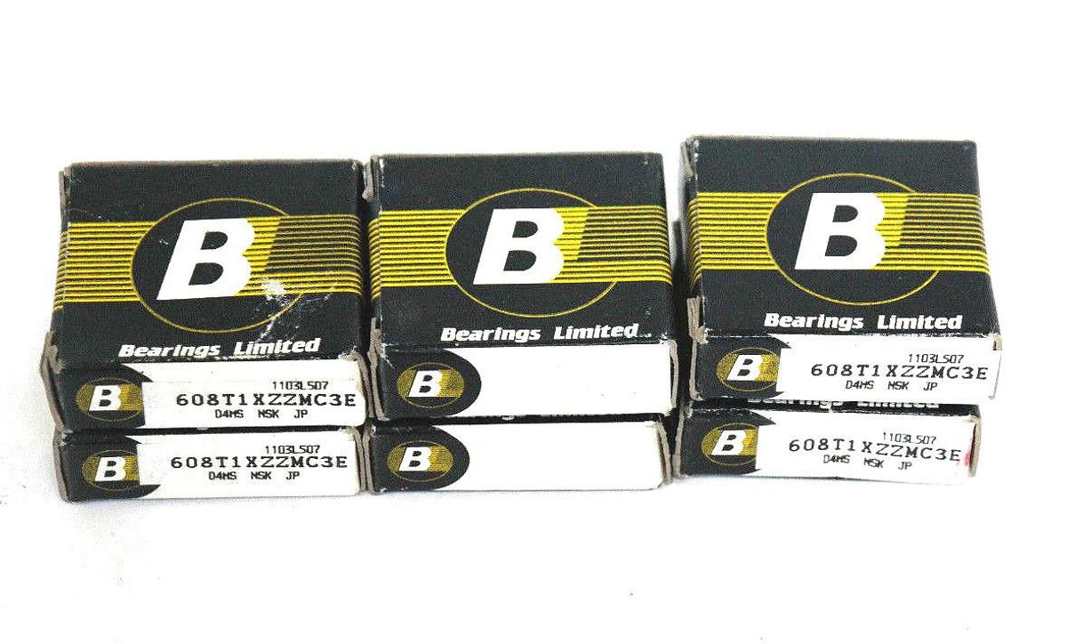 Used LOT OF 6 NEW BEARINGS LIMITED 608T1XZZMC3E DEEP GROOVE BALL BEARINGS