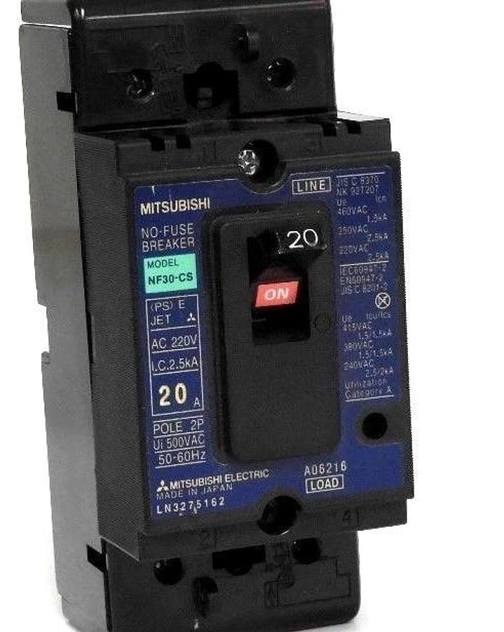 Used MITSUBISHI NF30-CS-2P-20A CIRCUIT BREAKER 2 POLE 500VAC 50-60HZ MODEL NF30-CS