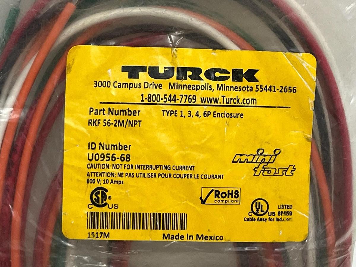 Used Turck RKF 56-2M/NPT Minifast Receptacle 5-Pin Female 7/8" 1/2" NPT 2M Leads NSMP