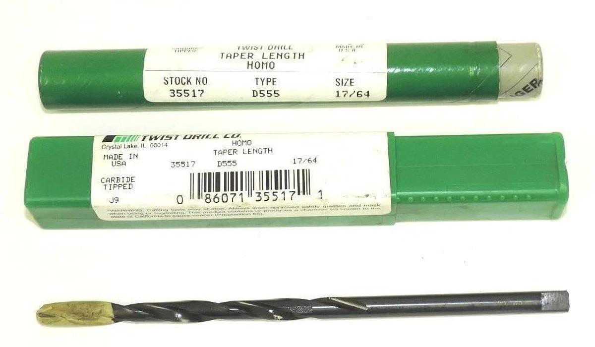 Used LOT OF 2 NEW PRECISION TWIST DRILL CO. STOCK NO. 35517 CARBIDE TIPPED TYPE D555