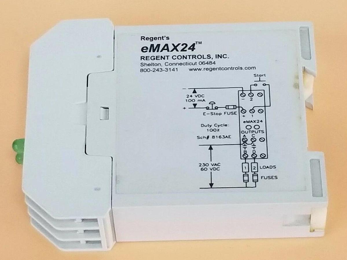 Used REGENT CONTROLS EMAX24 MOMENTARY SAFETY RELAY, 24VDC