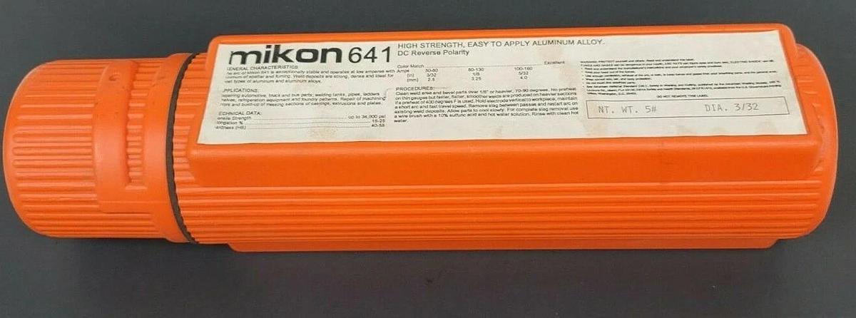 Used NEW MIKON 641 HIGH STRENGTH, ALUMINUM ALLOY WELDING RODS DIA. 3/32 NT WT. 5#