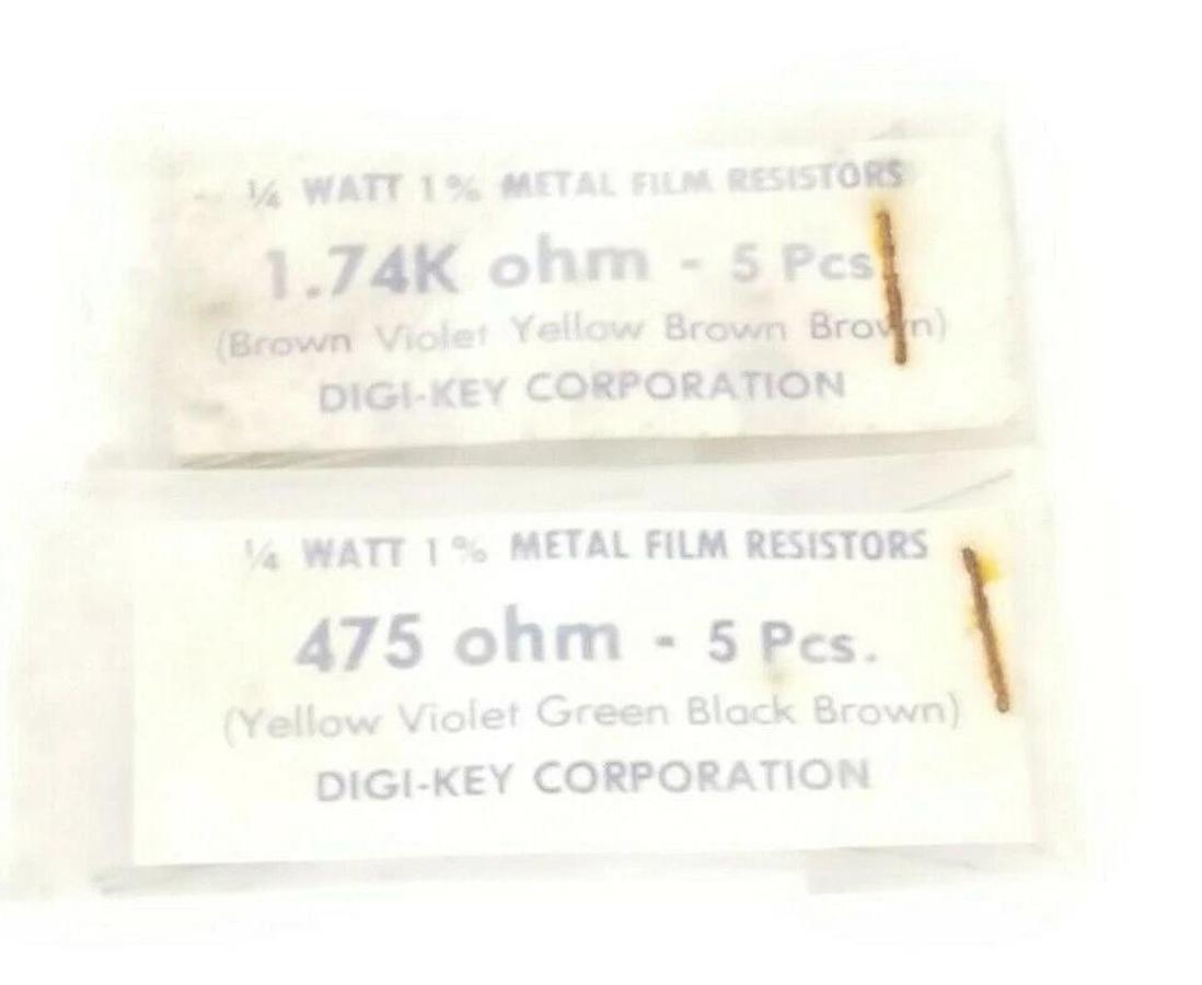 LOT OF 5 NEW DIGI-KEY CORP. 475 OHM & (5) 1.74K OHM 1/4 WATT 1% METAL FILM RESIS